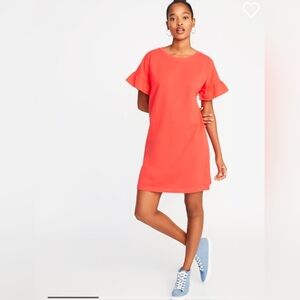 Ruffle Sleeve Tee Coral Dress - Large